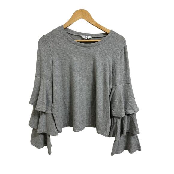 Jack by BB Dakota Women's Gray Crop‎ Sweatshirt with Festive Sleeves Size Small - Picture 1 of 5